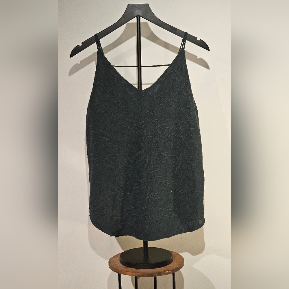 LOFT Dark Green Embroidered Tank